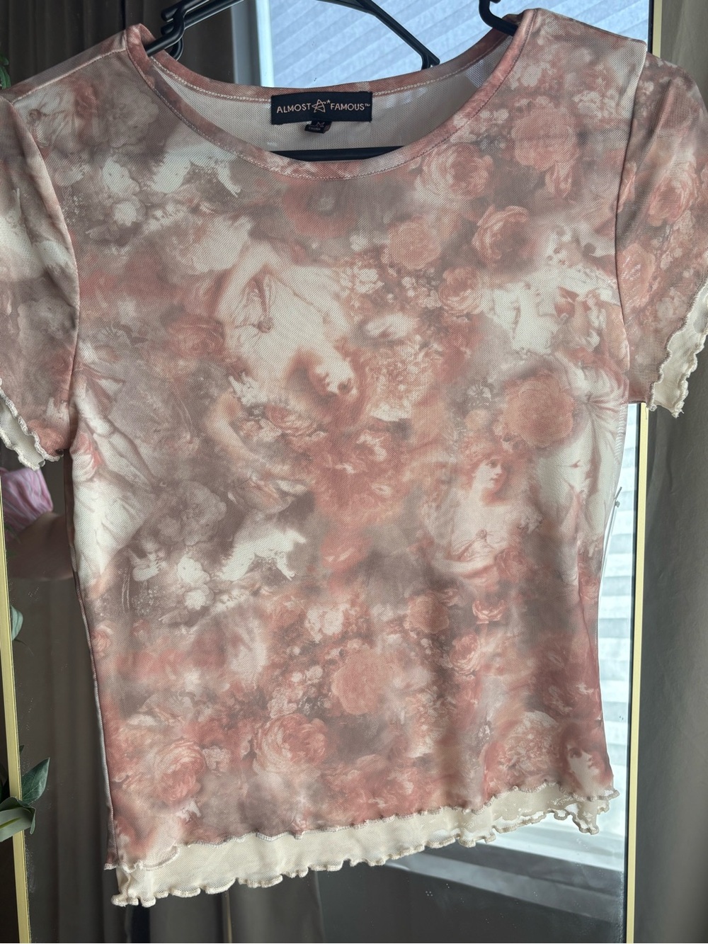 Almost Famous Mauve Floral Mesh Short Sleeve Tee